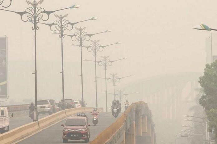 2019-09-16_Asap Karhutla Pengendara menembus kabut asap dampak dari kebakaran hutan dan lahan di Pekanbaru, Riau, Kamis (12/9/2019). (ANTARA)