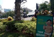Dua mahasiswa penuhi janjinya perbaiki tanaman yang rusak setelah terinjak saat aksi, Rabu (25/9).