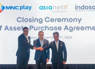 Ceremony Akuisisi Strategis antara Indosat Ooredoo Hutchison, MNC Play, dan Asianet