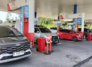Mobil pemudik berderet rapi